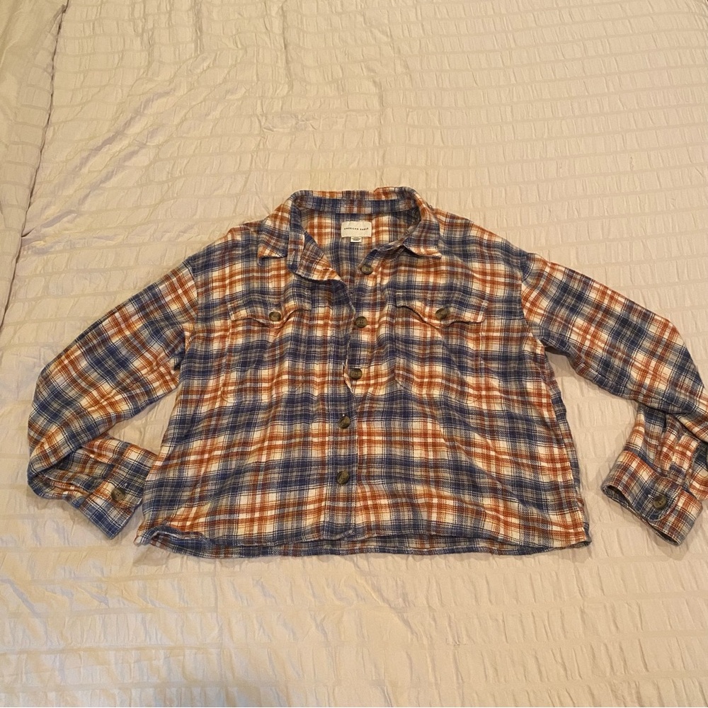 American Eagle Cropped Plaid Flannel